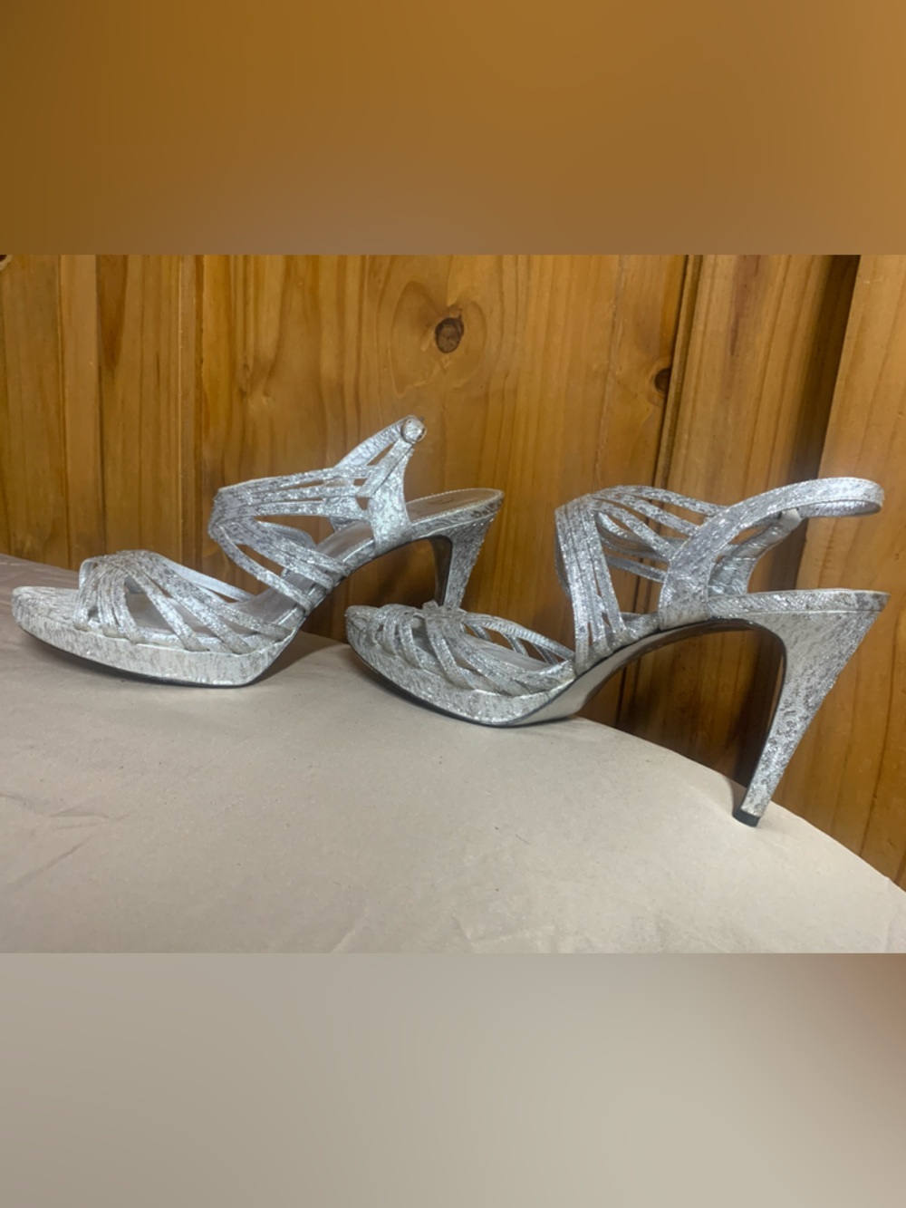 Adrianna Papell Silver Glitter Strappy Heels
